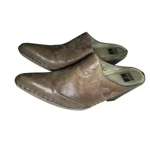Frye Phoenix Light Tan Leather Slip On Mule Clog Stacked Heel Size 9.5M Shoe - Picture 7 of 11
